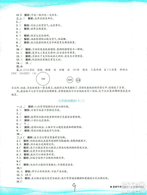 浙江工商大学出版社2021孟建平系列丛书小学滚动测试科学六年级下J教科版答案