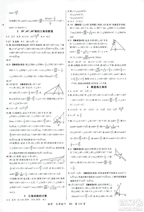 延边大学出版社2021一线课堂九年级数学下册北师大版答案