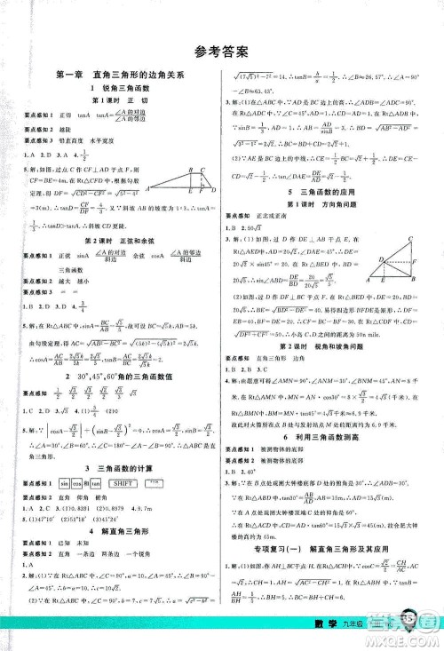 延边大学出版社2021一线课堂九年级数学下册北师大版答案