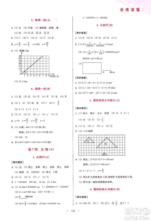 江苏凤凰美术出版社2021超能学典小学数学从课本到奥数同步练六年级下册人教版参考答案