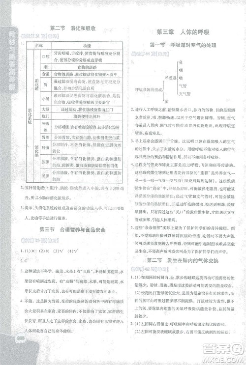 开明出版社2021倍速学习法七年级生物学下册人教版参考答案 开明出版社2021倍速学习法七年级生物学下册人教版参考答案