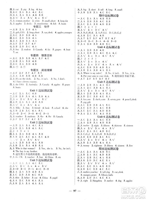 江西教育出版社2021名师测控三年级英语下册人教版答案