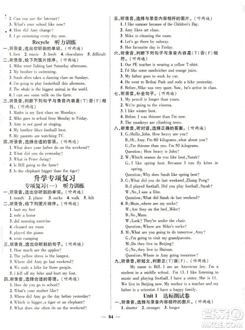 江西教育出版社2021名师测控六年级英语下册人教版答案