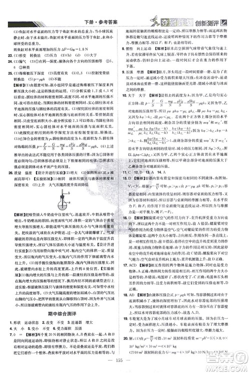 江西美术出版社2021夺冠计划物理八年级下册RJ人教版江西专版答案