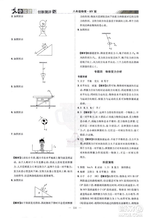 江西美术出版社2021夺冠计划物理八年级下册HY沪粤版江西专版答案