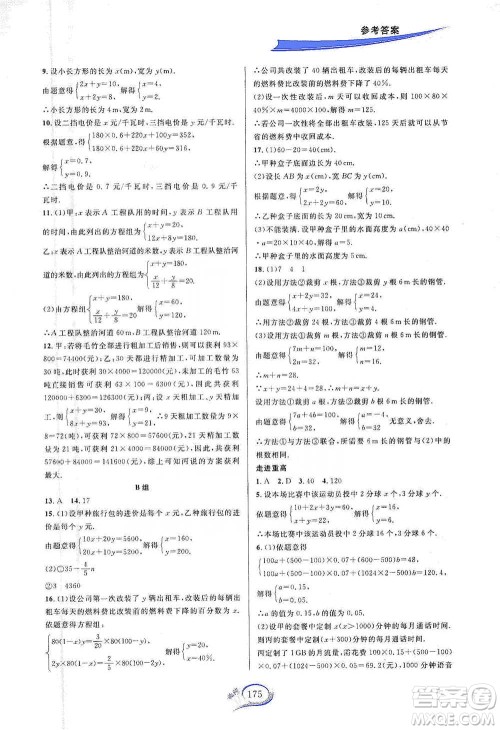 华东师范大学出版社2021走进重高培优讲义七年级数学下册A版人教版参考答案