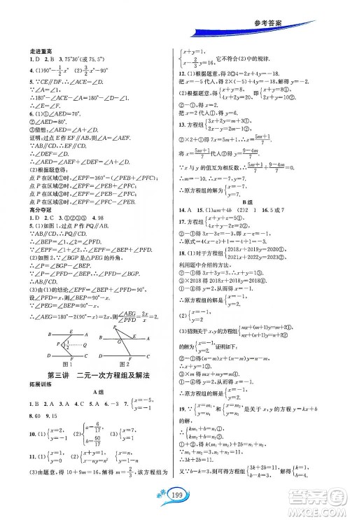 华东师范大学出版社2021走进重高培优讲义七年级数学下册浙教版参考答案