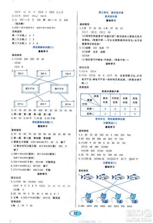 黑龙江教育出版社2021资源与评价三年级数学下册人教版答案