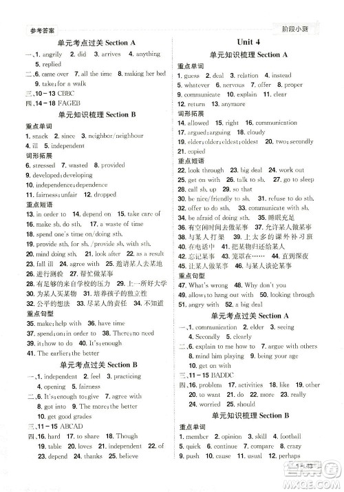 江西美术出版社2021夺冠计划阶段小测英语八年级下册RJ人教版江西专版答案