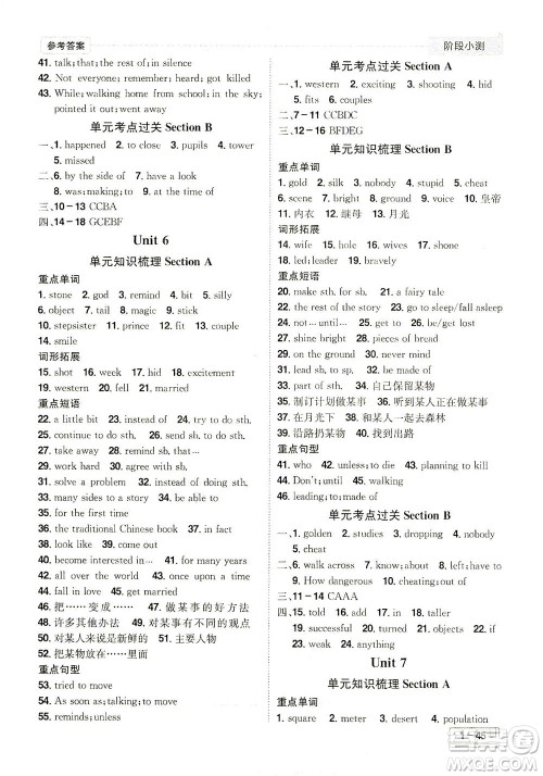 江西美术出版社2021夺冠计划阶段小测英语八年级下册RJ人教版江西专版答案