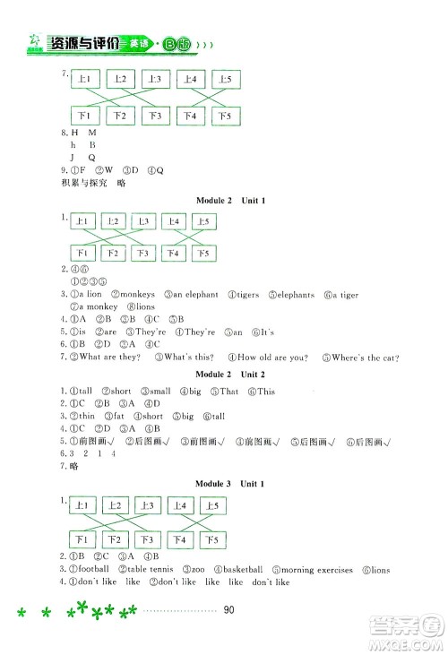 黑龙江教育出版社2021资源与评价三年级英语下册外研B版答案