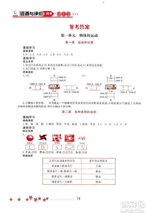 黑龙江教育出版社2021资源与评价三年级科学下册教科版答案