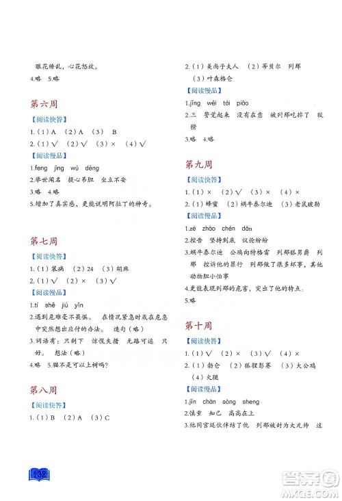 延边教育出版社2021名著阅读周计划五年级语文通用版参考答案