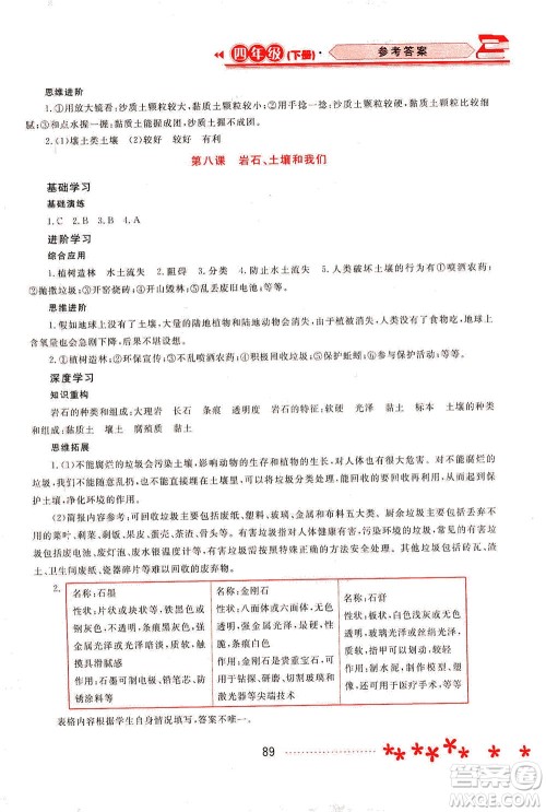 黑龙江教育出版社2021资源与评价四年级科学下册教科版答案