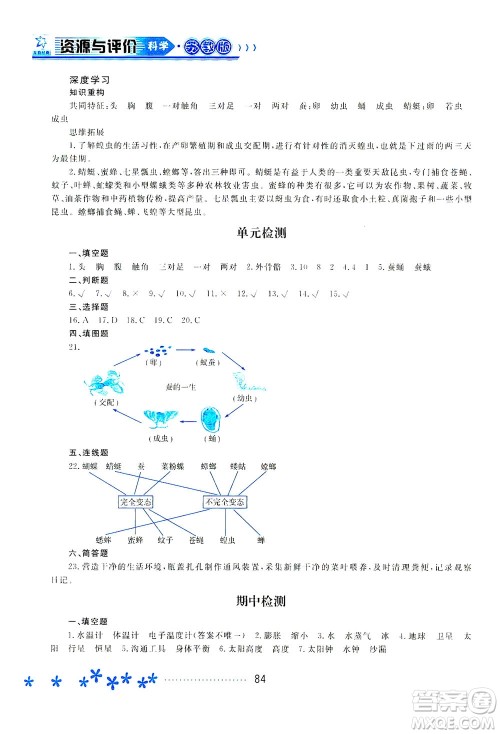 黑龙江教育出版社2021资源与评价四年级科学下册苏教版答案 黑龙江教育出版社2021资源与评价四年级科学下册苏教版答案