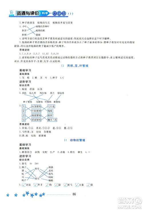黑龙江教育出版社2021资源与评价四年级科学下册苏教版答案 黑龙江教育出版社2021资源与评价四年级科学下册苏教版答案