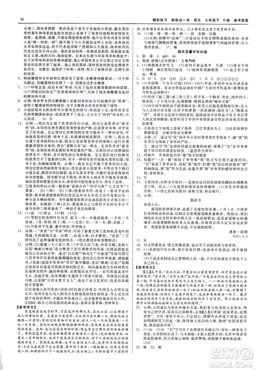 浙江工商大学出版社2021精彩练习就练这一本七年级语文下册人教版答案