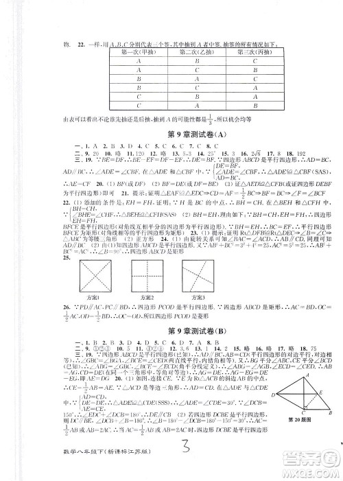 东南大学出版社2021江苏密卷数学八年级下册新课标江苏版答案 东南大学出版社2021江苏密卷数学八年级下册新课标江苏版答案