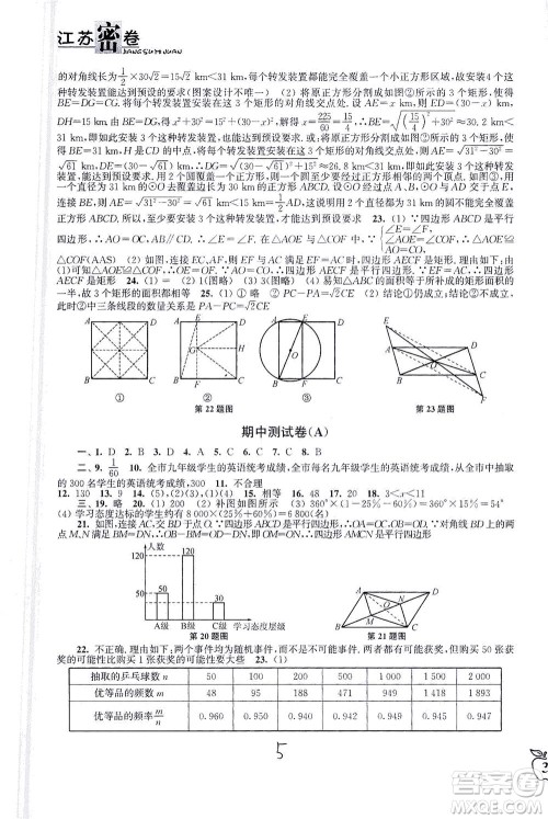 东南大学出版社2021江苏密卷数学八年级下册新课标江苏版答案 东南大学出版社2021江苏密卷数学八年级下册新课标江苏版答案