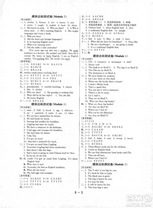 江苏人民出版社2021年1课3练单元达标测试三年级起点五年级下册英语外研版参考答案
