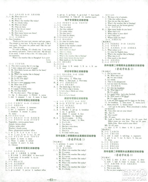 江苏人民出版社2021期末闯关英语四年级下册RJPEP人教版答案