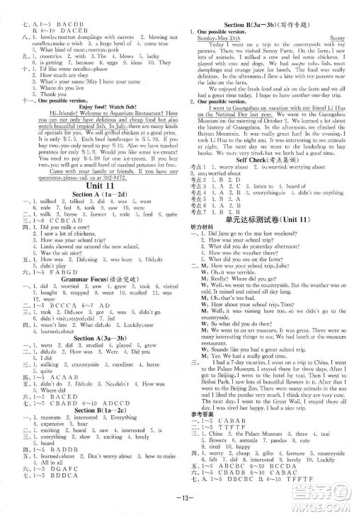 江苏人民出版社2021年1课3练单元达标测试七年级下册英语人教版参考答案 江苏人民出版社2021年1课3练单元达标测试七年级下册英语人教版参考答案