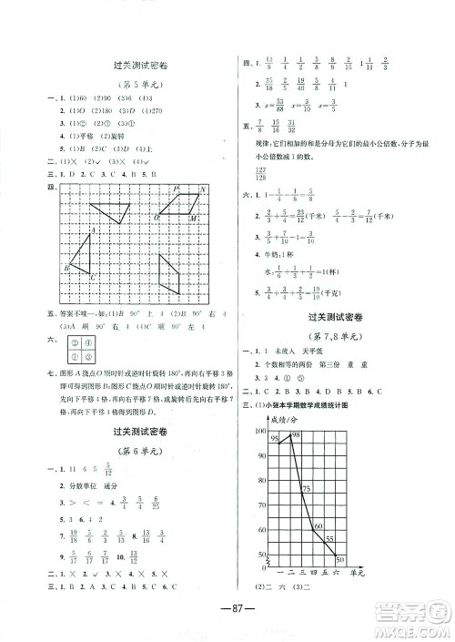 江苏人民出版社2021期末闯关数学五年级下册RMJY人民教育版答案