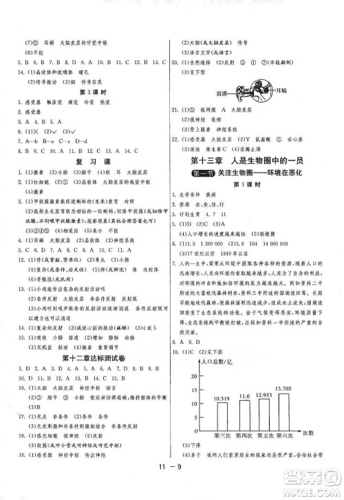 江苏人民出版社2021年1课3练单元达标测试七年级下册生物学苏教版参考答案 江苏人民出版社2021年1课3练单元达标测试七年级下册生物学苏教版参考答案
