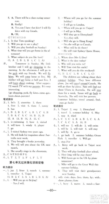 江苏人民出版社2021期末闯关英语六年级下册YL译林版答案
