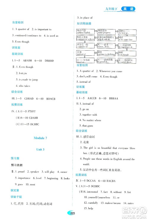 黑龙江教育出版社2021资源与评价九年级英语下册外研版答案