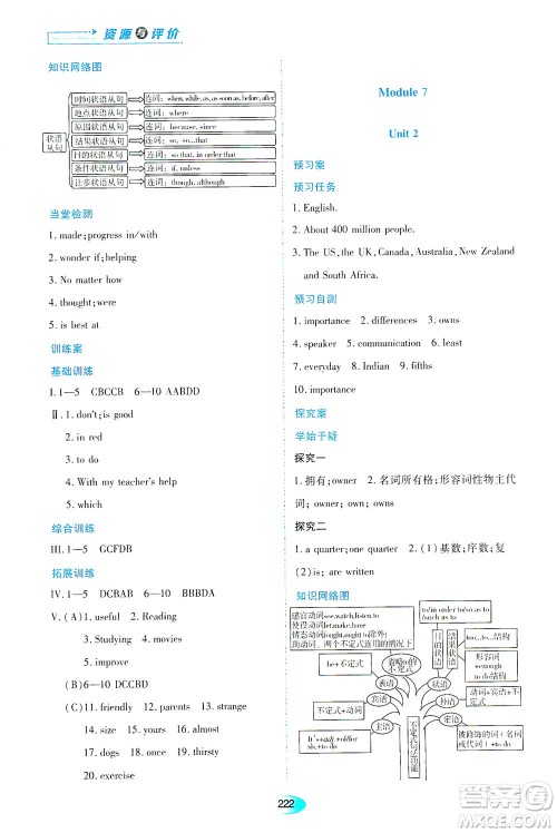 黑龙江教育出版社2021资源与评价九年级英语下册外研版答案