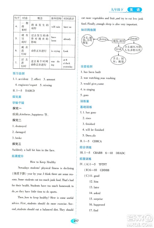 黑龙江教育出版社2021资源与评价九年级英语下册外研版答案