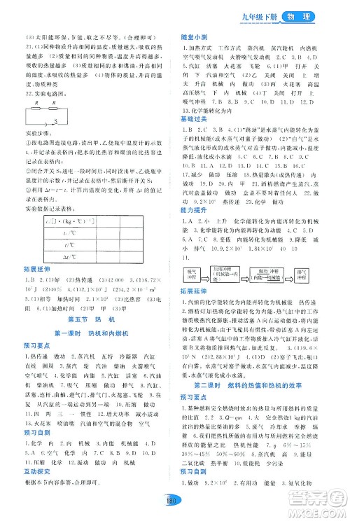 黑龙江教育出版社2021资源与评价九年级物理下册五四学制山科技版答案