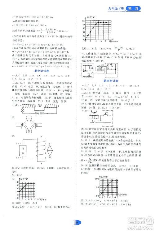 黑龙江教育出版社2021资源与评价九年级物理下册五四学制山科技版答案