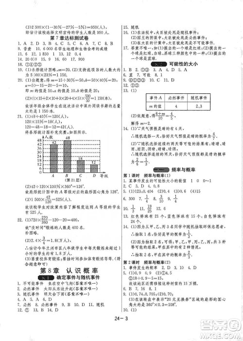 江苏人民出版社2021年1课3练单元达标测试八年级下册数学苏科版参考答案