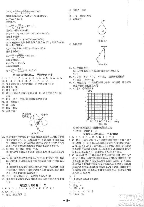 江苏人民出版社2021年1课3练单元达标测试八年级下册物理苏科版参考答案