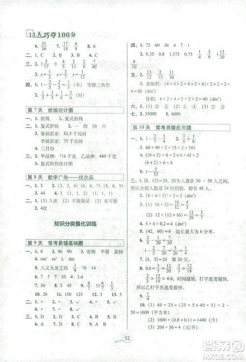 2021长春出版社15天巧夺100分五年级数学下册人教版答案 2021长春出版社15天巧夺100分五年级数学下册人教版答案