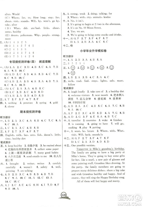 江苏凤凰美术出版社2021直击考点冲刺100分英语六年级下册江苏版答案