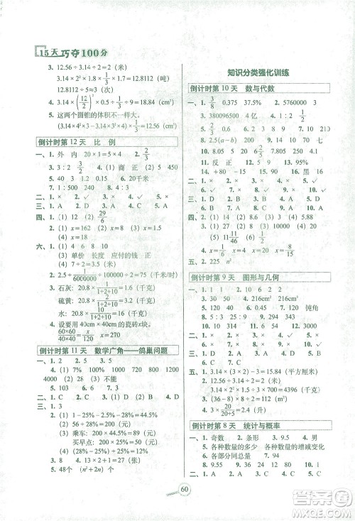 2021长春出版社15天巧夺100分六年级数学下册人教版答案