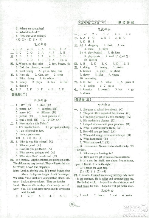 2021长春出版社15天巧夺100分六年级英语下册人教PEP版答案 2021长春出版社15天巧夺100分六年级英语下册人教PEP版答案