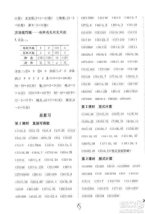 吉林人民出版社2021小学题帮四年级下册数学人教版参考答案 吉林人民出版社2021小学题帮四年级下册数学人教版参考答案