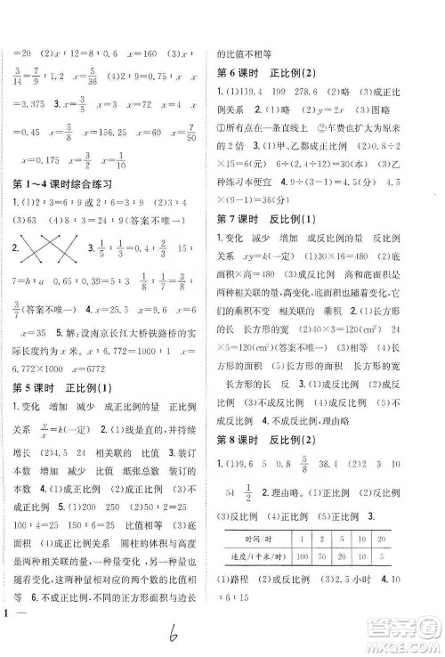 吉林人民出版社2021小学题帮六年级下册数学人教版参考答案