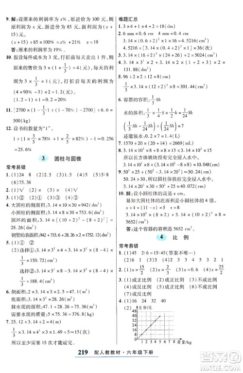 武汉出版社2021奇迹课堂考点笔记手册数学六年级下册人教版答案 武汉出版社2021奇迹课堂考点笔记手册数学六年级下册人教版答案