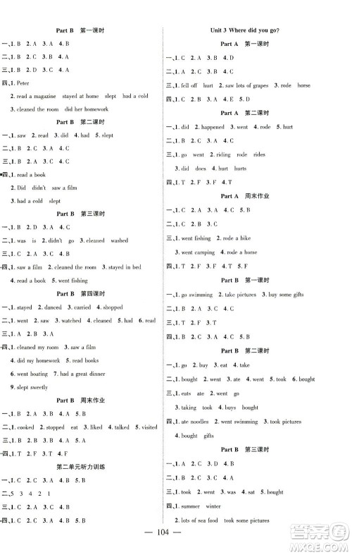长江少年儿童出版社2021课时掌控六年级英语下册PEP版答案