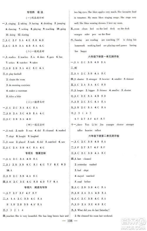 长江少年儿童出版社2021课时掌控六年级英语下册PEP版答案