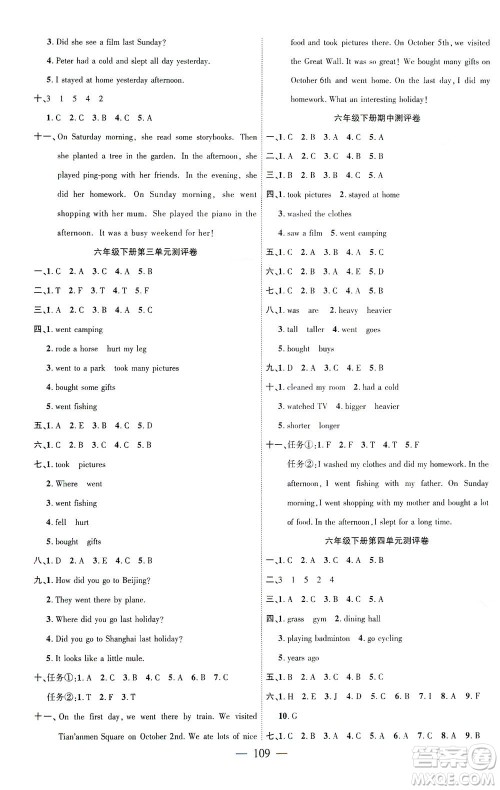 长江少年儿童出版社2021课时掌控六年级英语下册PEP版答案