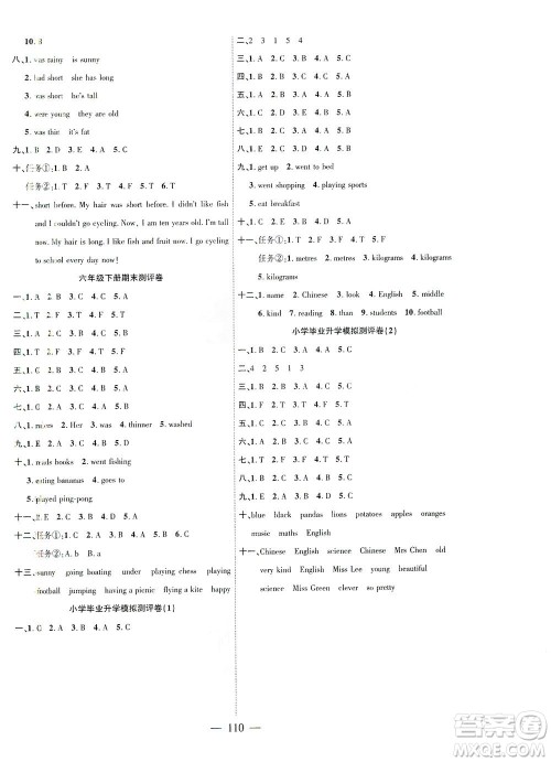 长江少年儿童出版社2021课时掌控六年级英语下册PEP版答案