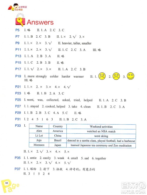 浙江教育出版社2021小学英语同步阅读六年级下册参考答案