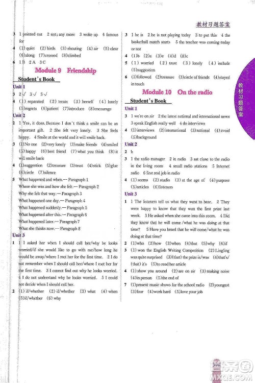 吉林人民出版社2021尖子生学案八年级下册英语外研版参考答案