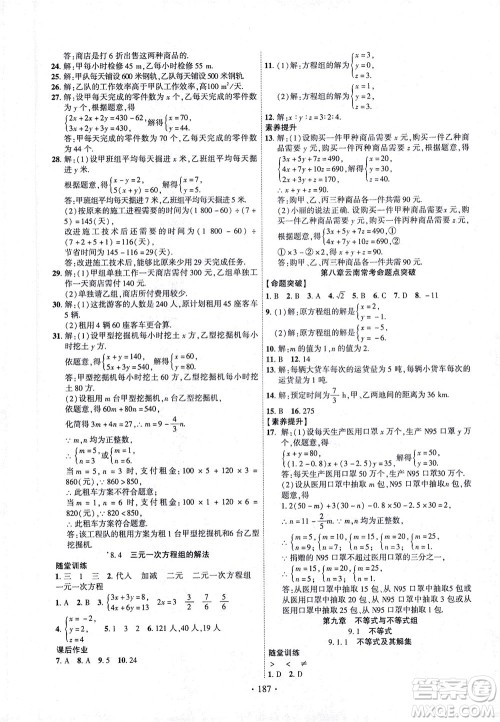 新疆文化出版社2021课时掌控七年级数学下册人教版答案